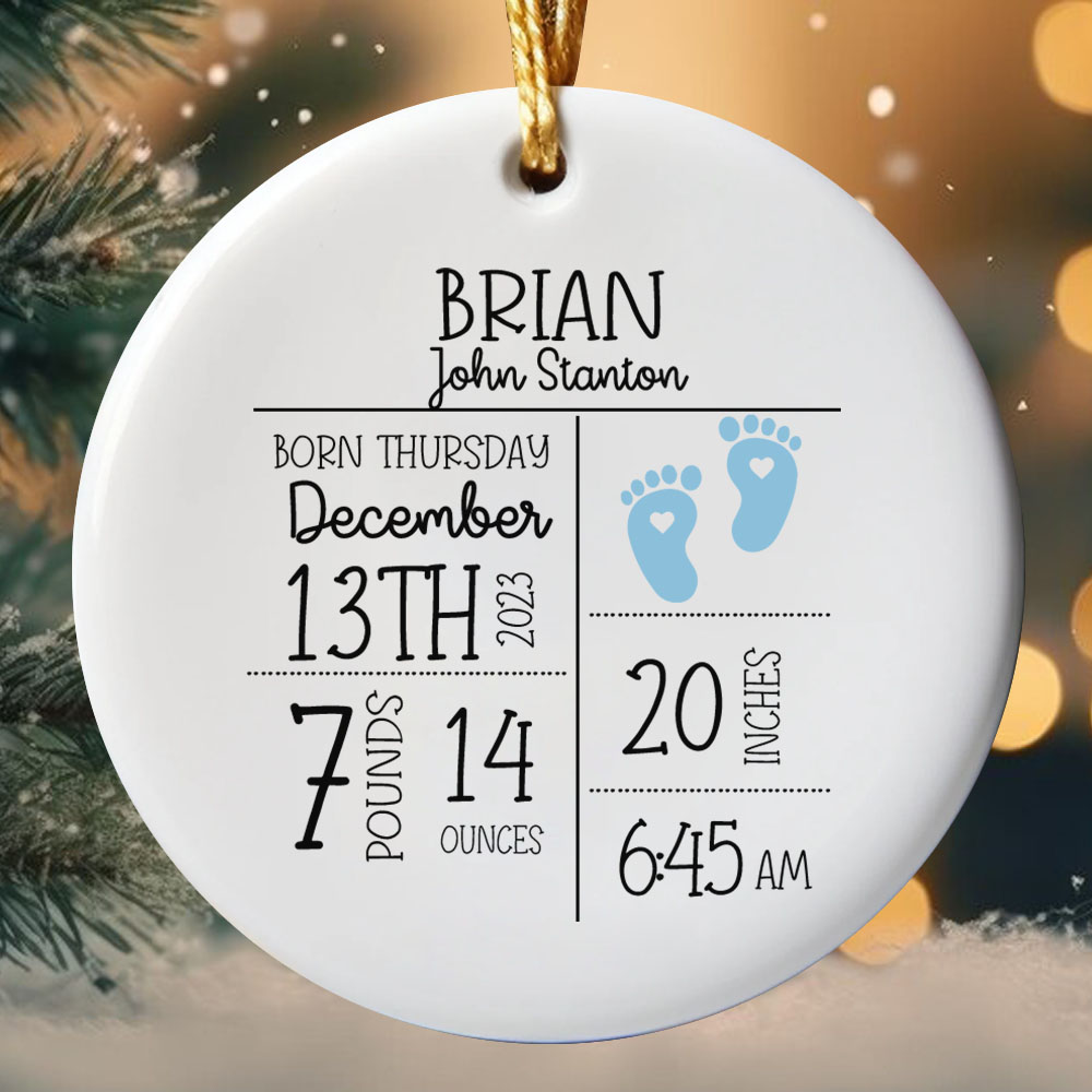 Newborn Baby Boy Announcement Ornament Newborn Baby Boy Announcement Ornament