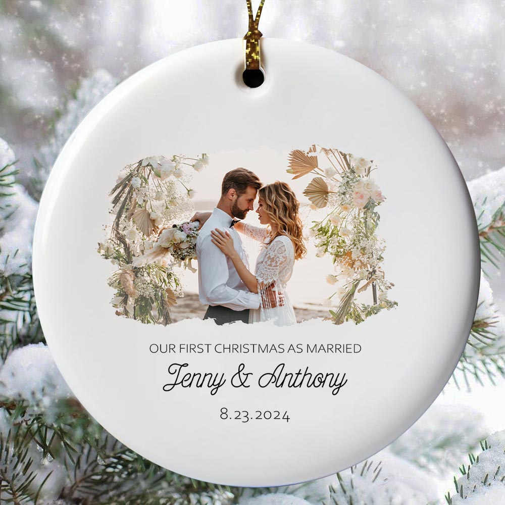 Customizable First Christmas Married Photo Ornament Customizable First Christmas Married Photo Ornament