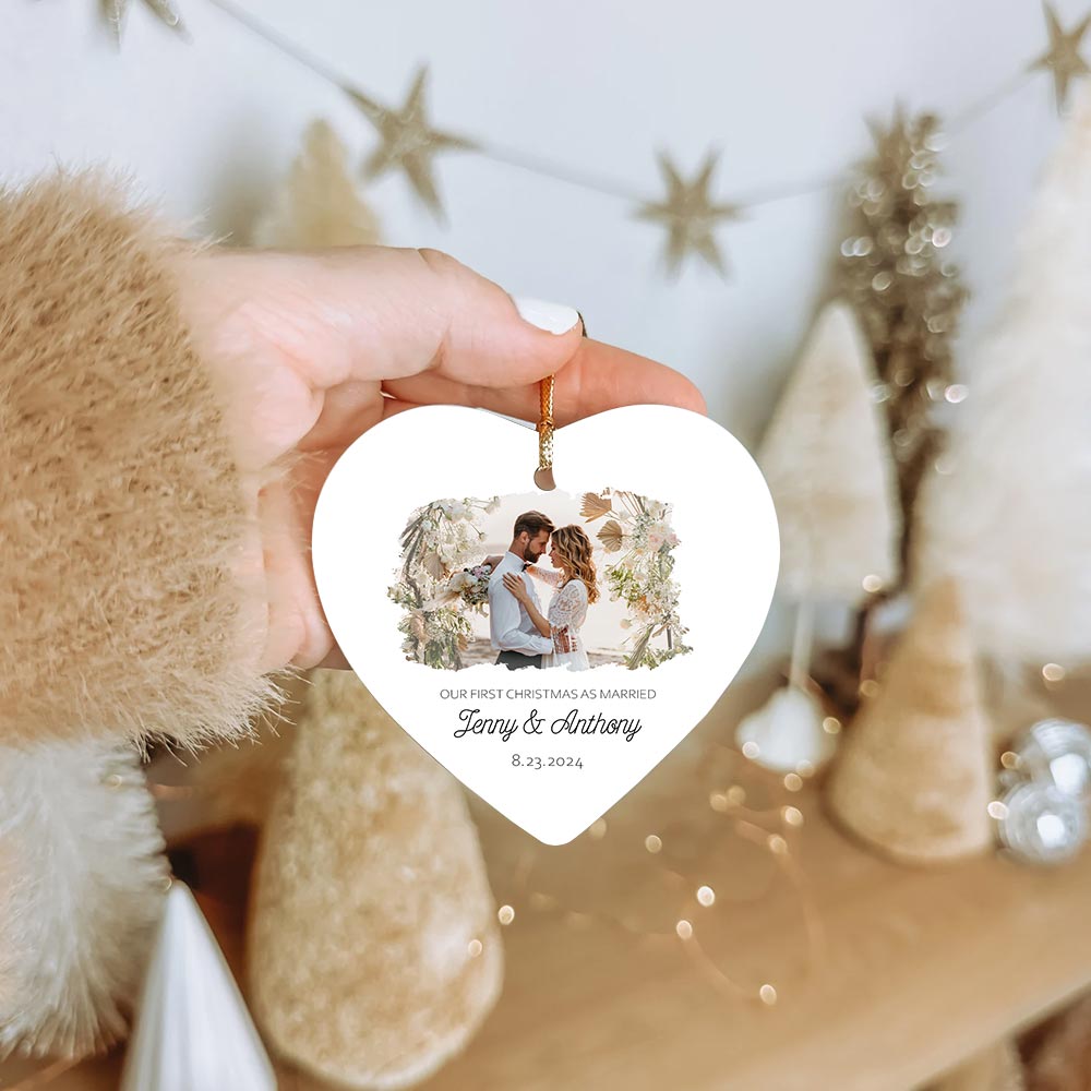Customizable First Christmas Engaged Ornament With Picture Customizable First Christmas Engaged Ornament With Picture