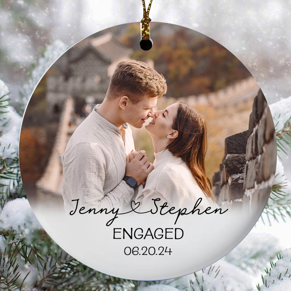 Customizable First Christmas Engaged Ornament With Picture Customizable First Christmas Engaged Ornament With Picture