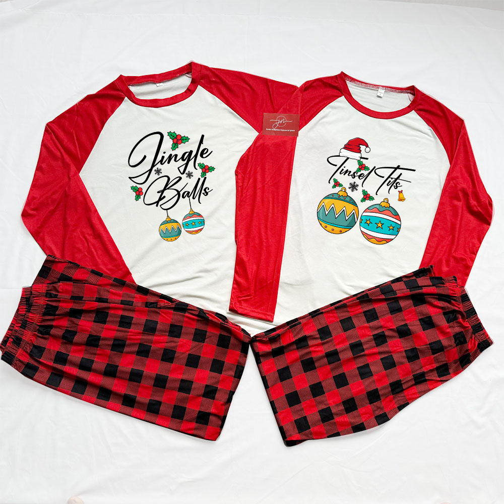 Jingle Balls and Tinsel Tits Couple Matching Pajamas Christmas Jingle Balls and Tinsel Tits Couple Matching Pajamas Christmas