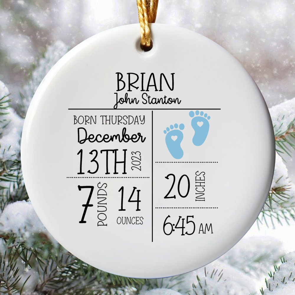 Newborn Baby Boy Announcement Ornament Newborn Baby Boy Announcement Ornament