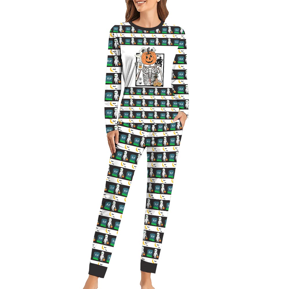 Funny Skeleton Dog And Human Matching Halloween Pajamas. Funny Skeleton Dog And Human Matching Halloween Pajamas.