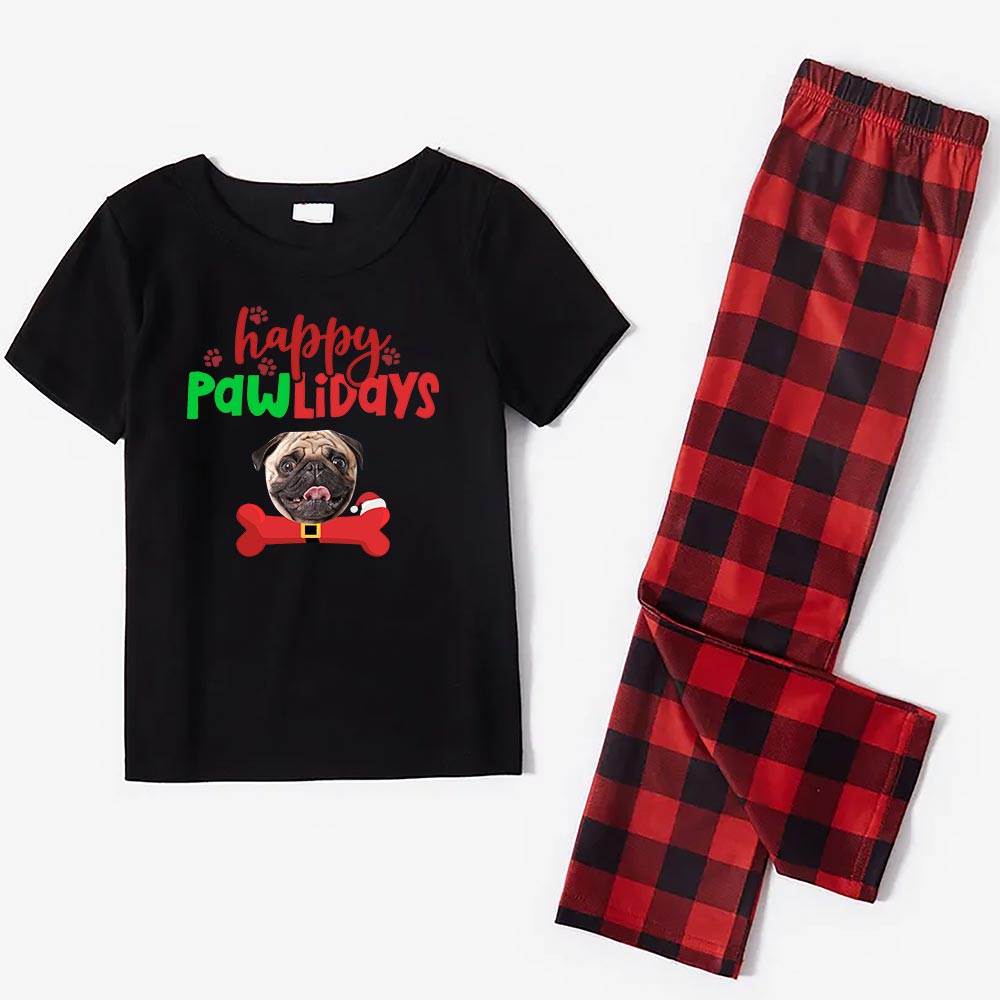 Festive Custom Pajamas With Dog Face Short Sleeves