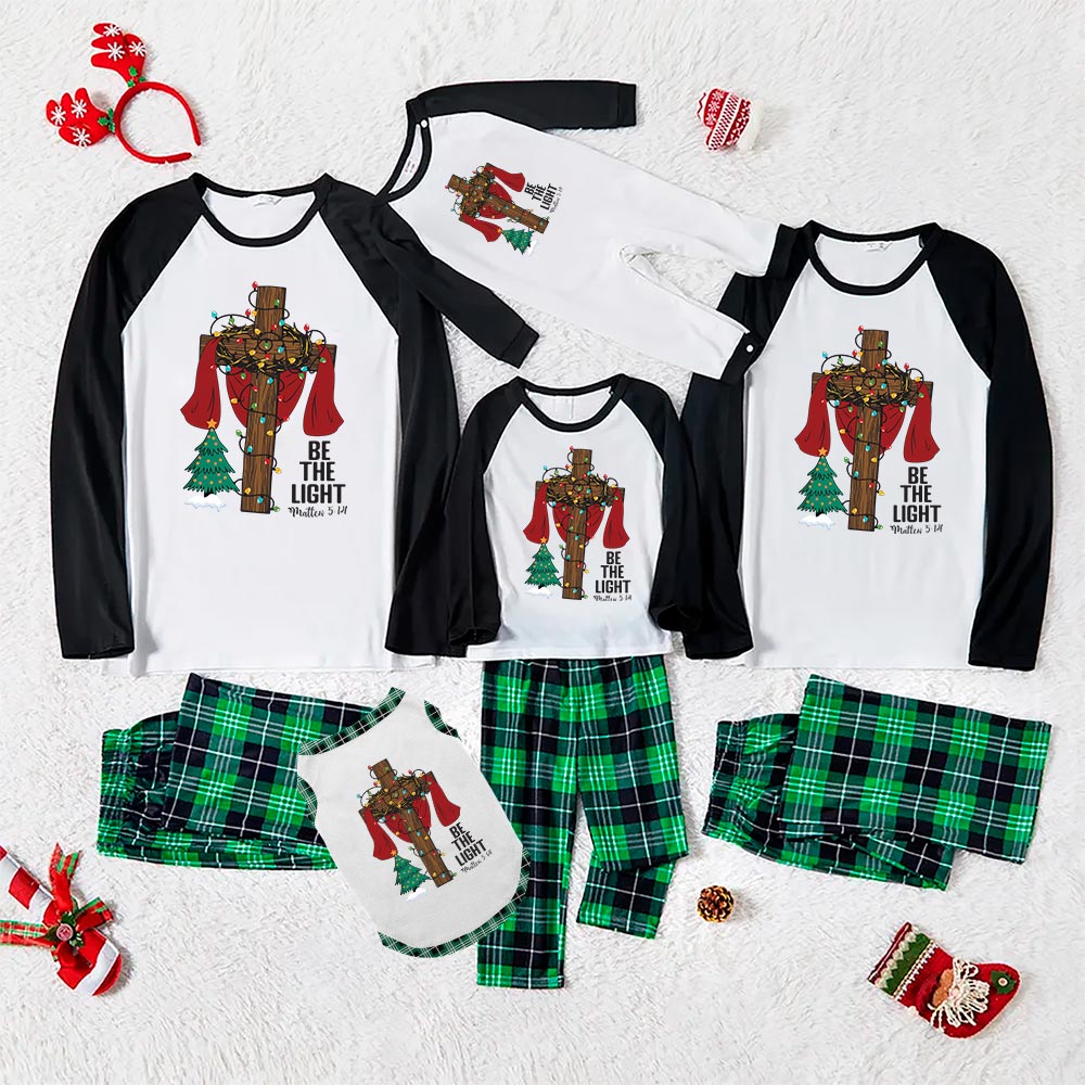 Festive Jesus Cross Christmas Pajamas Saying Be The Light Festive Jesus Cross Christmas Pajamas Saying Be The Light