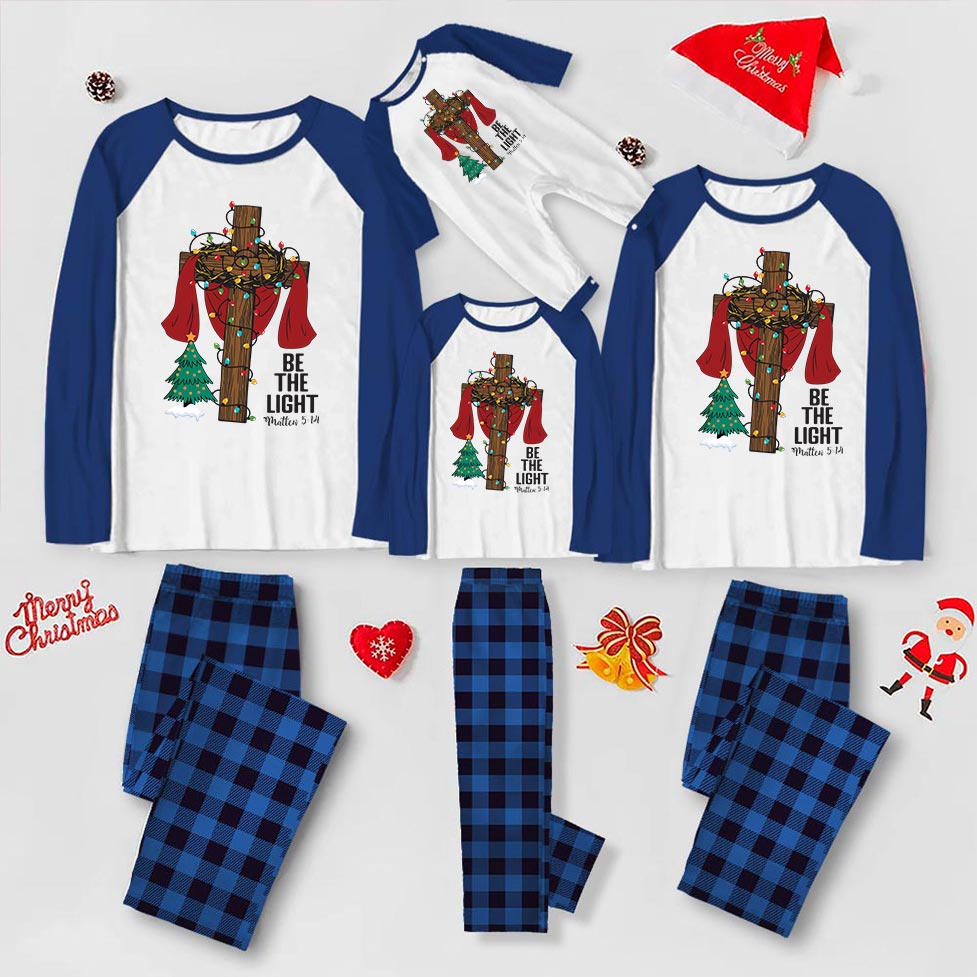 Festive Jesus Cross Christmas Pajamas Saying Be The Light Festive Jesus Cross Christmas Pajamas Saying Be The Light