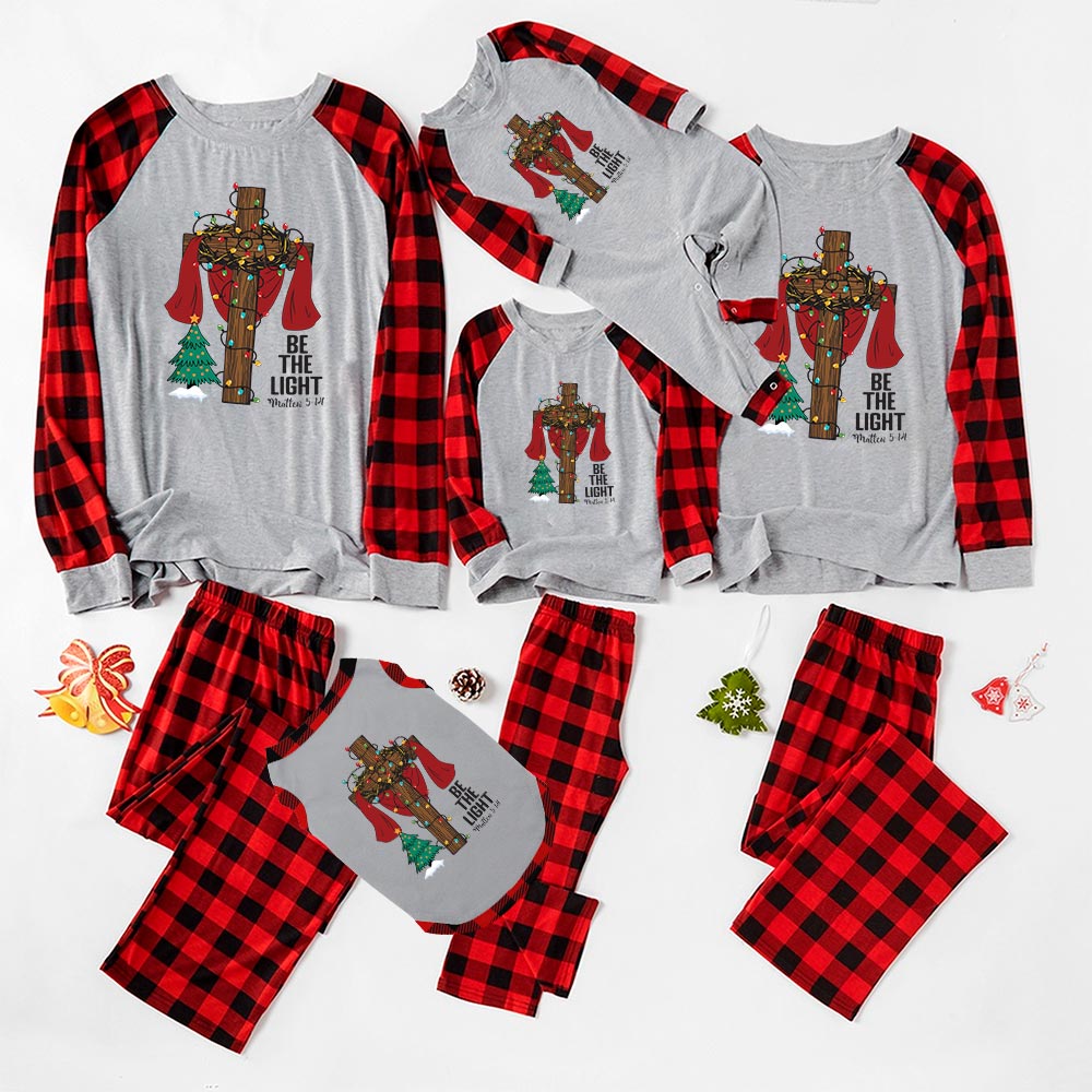 Festive Jesus Cross Christmas Pajamas Saying Be The Light Festive Jesus Cross Christmas Pajamas Saying Be The Light