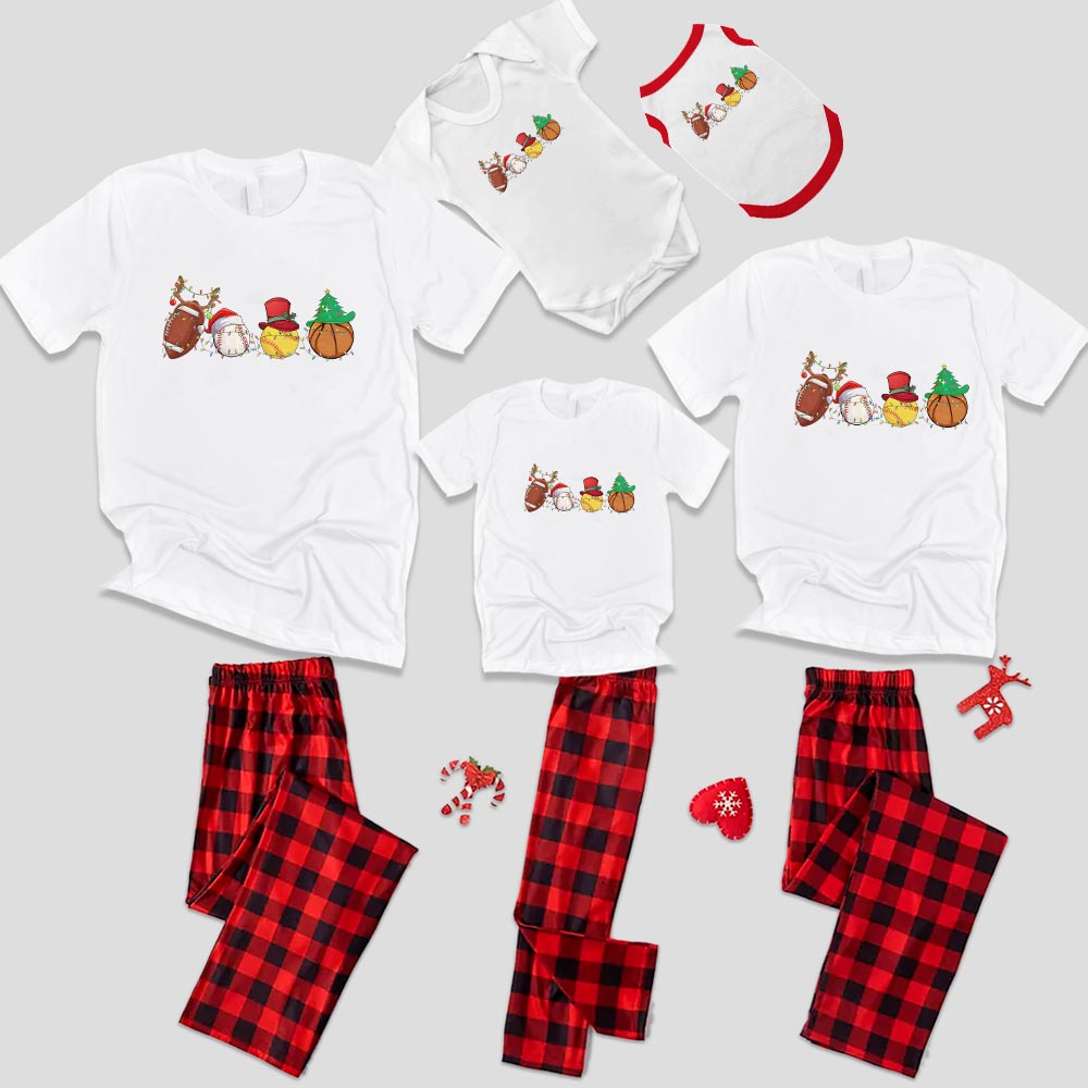 Festive Family Christmas Pajama Sets For Sports Lovers Short Sleeves