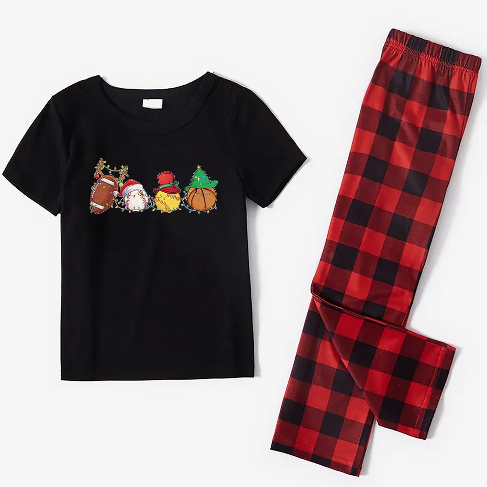Festive Family Christmas Pajama Sets For Sports Lovers Short Sleeves