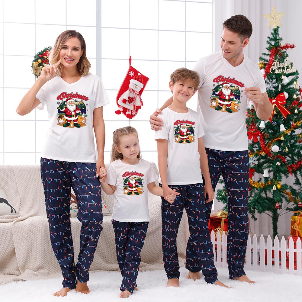 Funny Baseball Santa Christmas Pjs Short Sleeves Funny Baseball Santa Christmas Pjs Short Sleeves