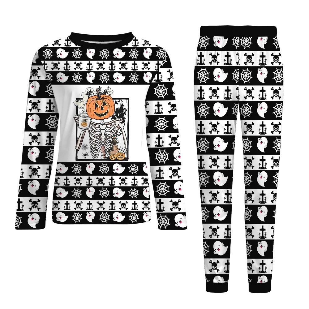 Coffee Skeleton Matching Halloween Pajamas With Dog Coffee Skeleton Matching Halloween Pajamas With Dog