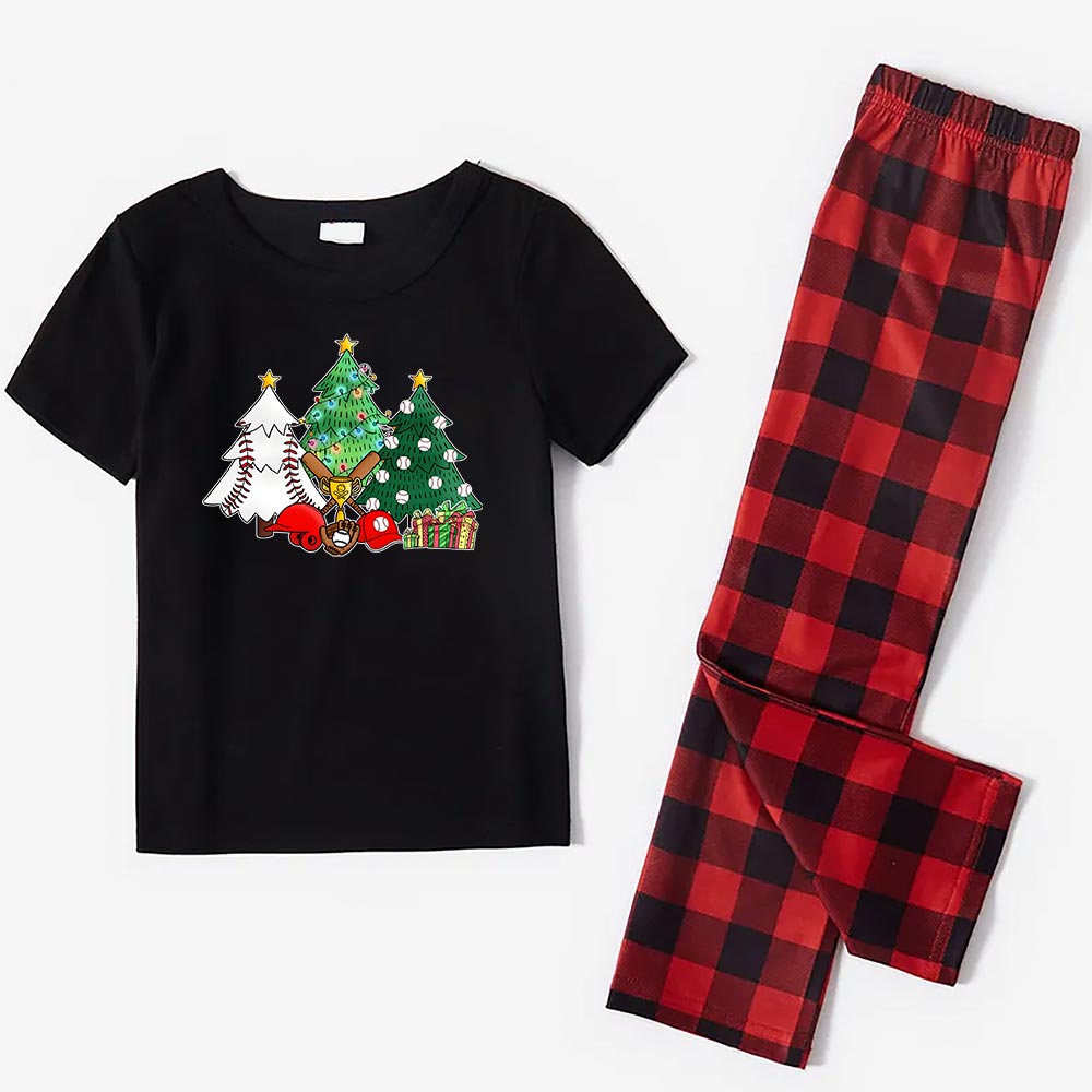 Baseball Themed Christmas Pajamas For Family Short Sleeves Baseball Themed Christmas Pajamas For Family Short Sleeves
