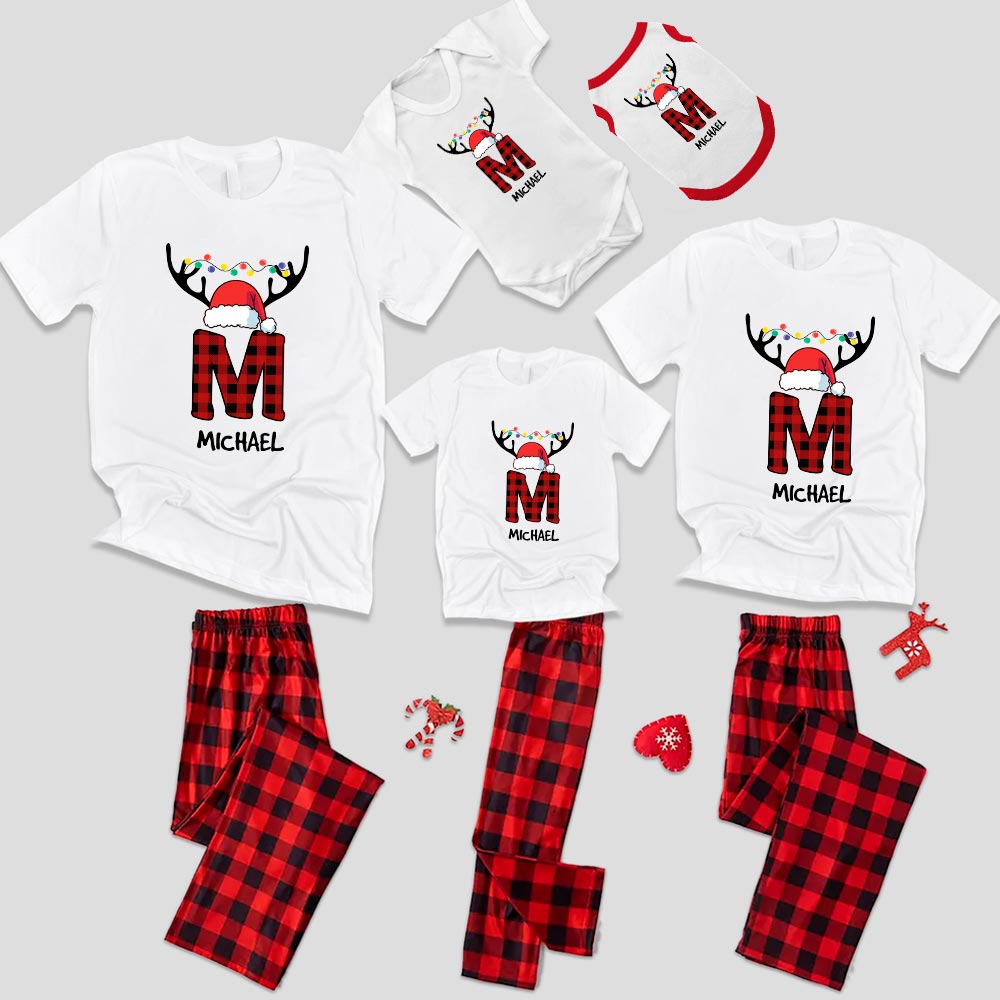 Festive Monogrammed Family Pajamas Plaid Short Sleeves Festive Monogrammed Family Pajamas Plaid Short Sleeves