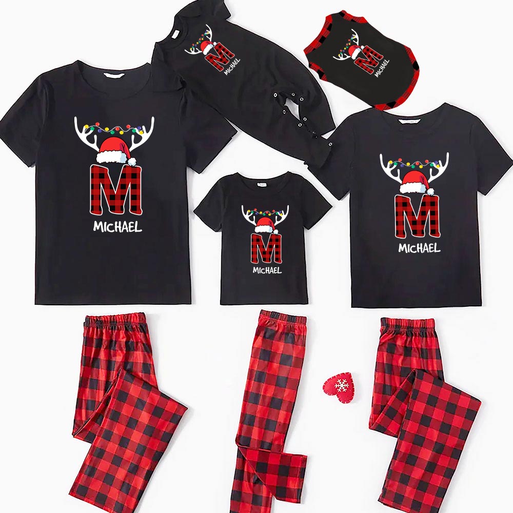 Festive Monogrammed Family Pajamas Plaid Short Sleeves Festive Monogrammed Family Pajamas Plaid Short Sleeves