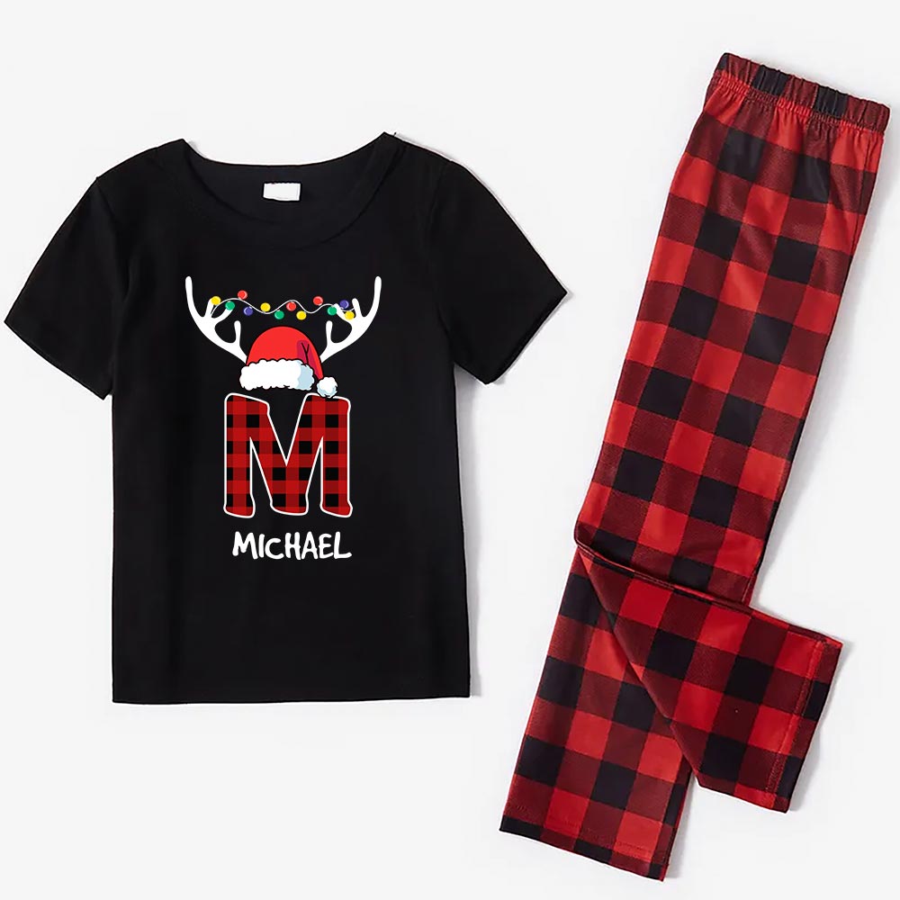 Festive Monogrammed Family Pajamas Plaid Short Sleeves Festive Monogrammed Family Pajamas Plaid Short Sleeves