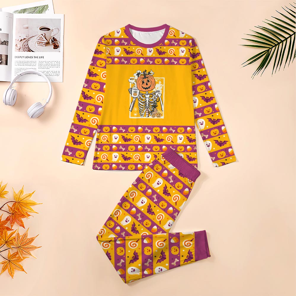 Drinking Coffee Skeleton Family Halloween Pajamas Drinking Coffee Skeleton Family Halloween Pajamas