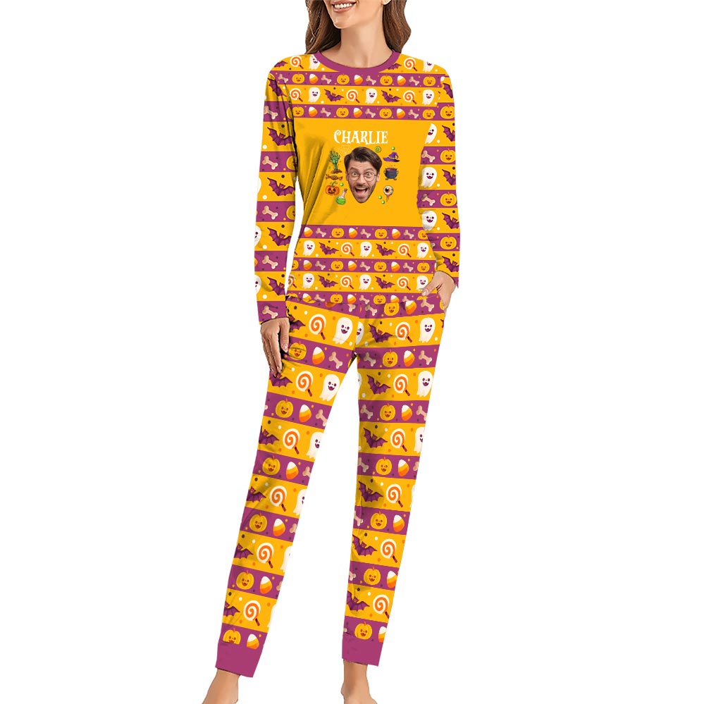 Custom Face And Name Halloween Pajamas Set Custom Face And Name Halloween Pajamas Set