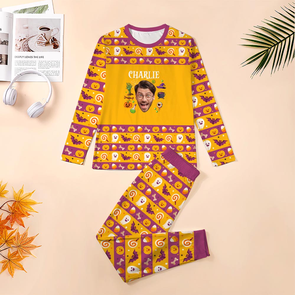 Custom Face And Name Halloween Pajamas Set Custom Face And Name Halloween Pajamas Set