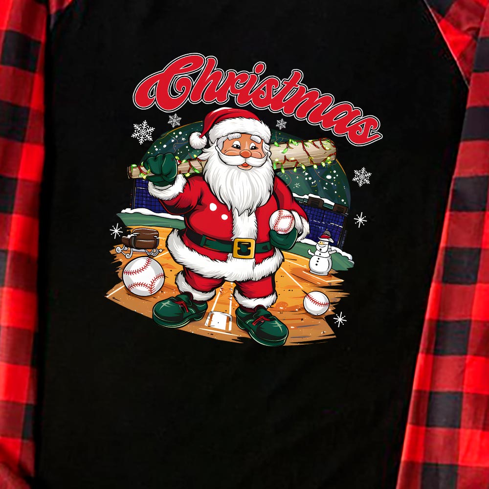 Baseball Santa Xmas Pjs Buffalo Plaid Baseball Santa Xmas Pjs Buffalo Plaid