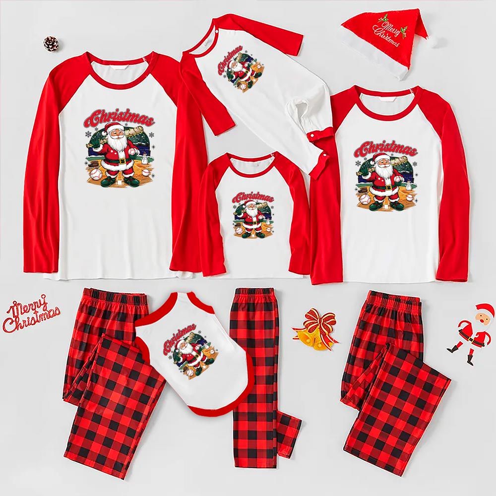 Baseball Santa Xmas Pjs Buffalo Plaid Baseball Santa Xmas Pjs Buffalo Plaid