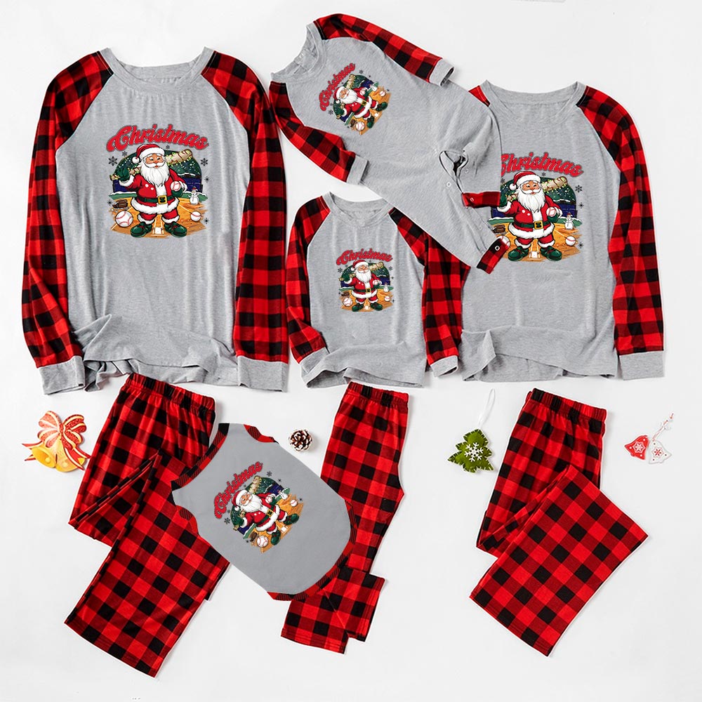 Baseball Santa Xmas Pjs Buffalo Plaid Baseball Santa Xmas Pjs Buffalo Plaid