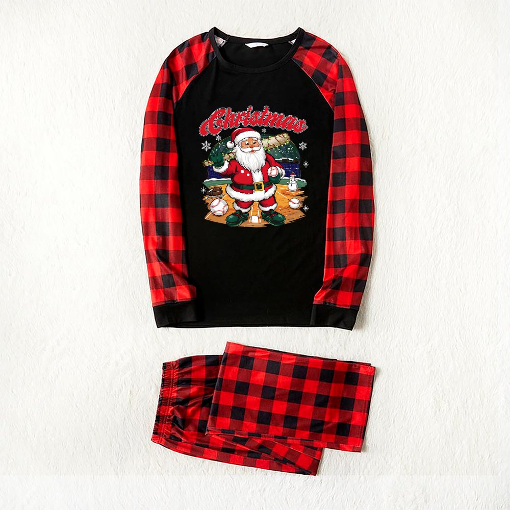 Baseball Santa Xmas Pjs Buffalo Plaid Baseball Santa Xmas Pjs Buffalo Plaid