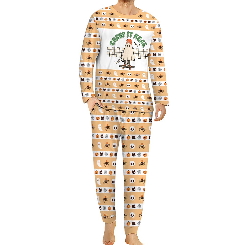 Creep It Real Skateboarding Ghost Halloween Pajamas Set Creep It Real Skateboarding Ghost Halloween Pajamas Set