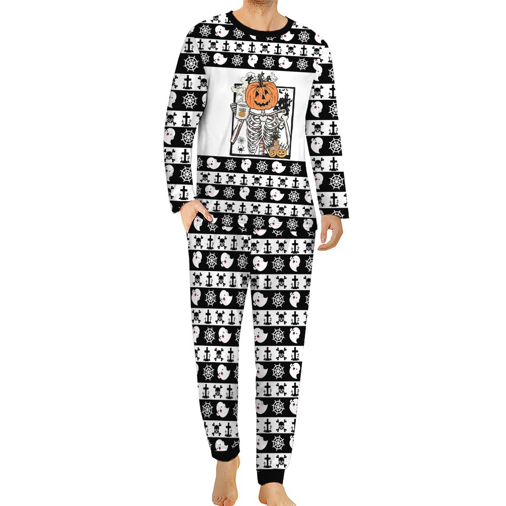 Coffee Skeleton Matching Halloween Pajamas With Dog Coffee Skeleton Matching Halloween Pajamas With Dog