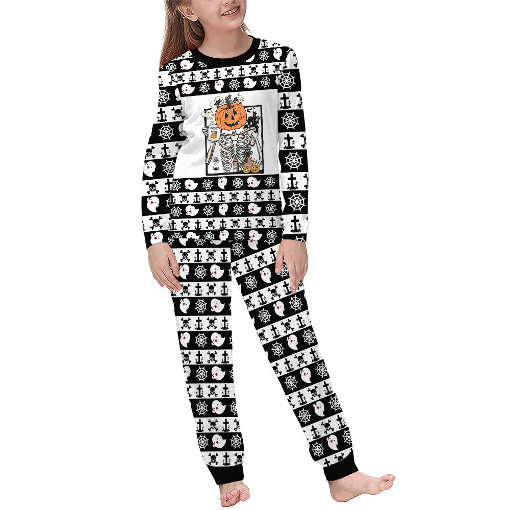 Coffee Skeleton Matching Halloween Pajamas With Dog Coffee Skeleton Matching Halloween Pajamas With Dog
