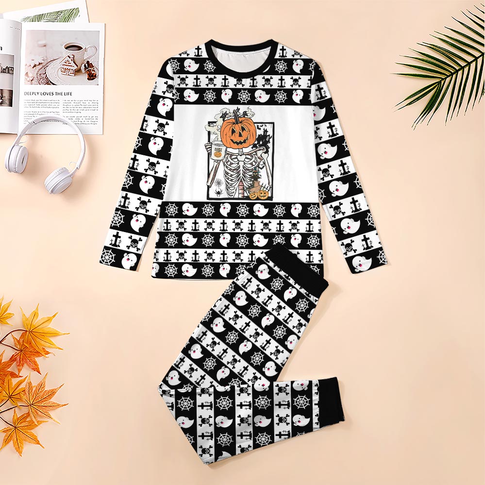 Coffee Skeleton Matching Halloween Pajamas With Dog Coffee Skeleton Matching Halloween Pajamas With Dog