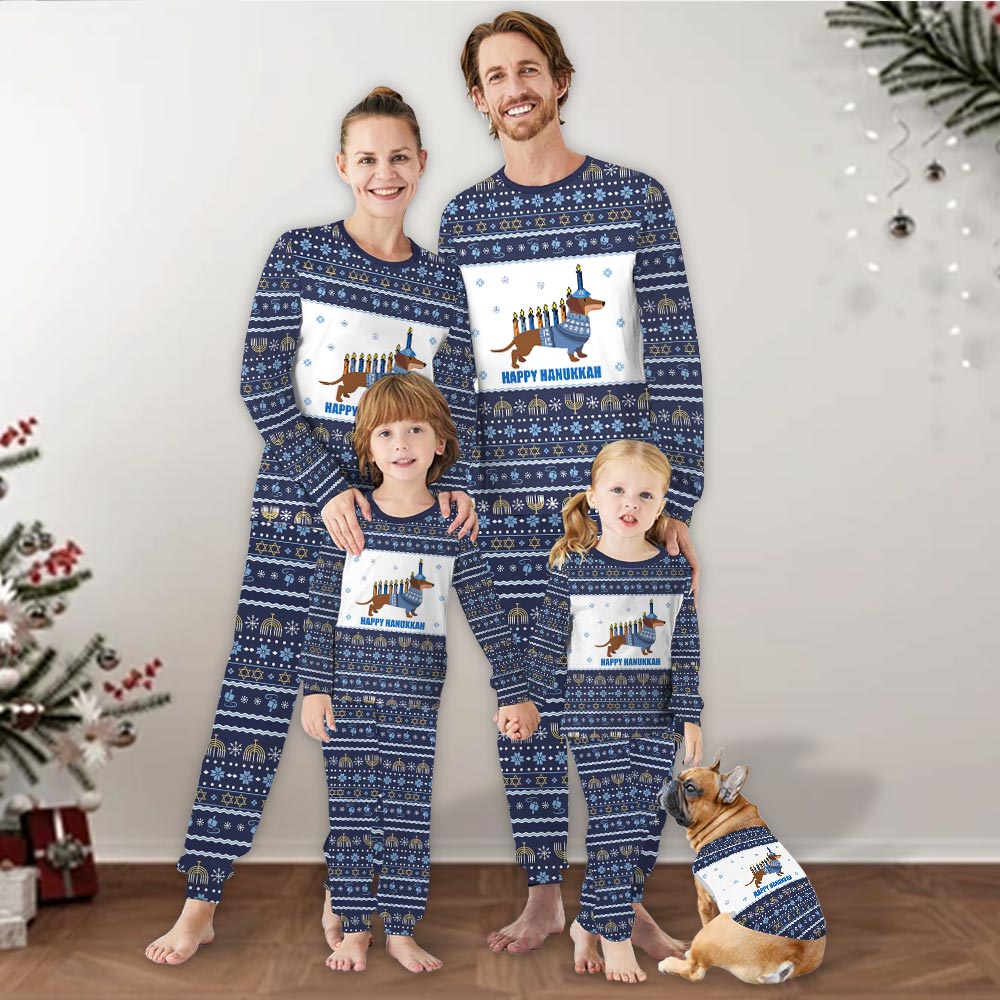 Dachshund Menorah Hanukkah Pajamas For The Family Dachshund Menorah Hanukkah Pajamas For The Family