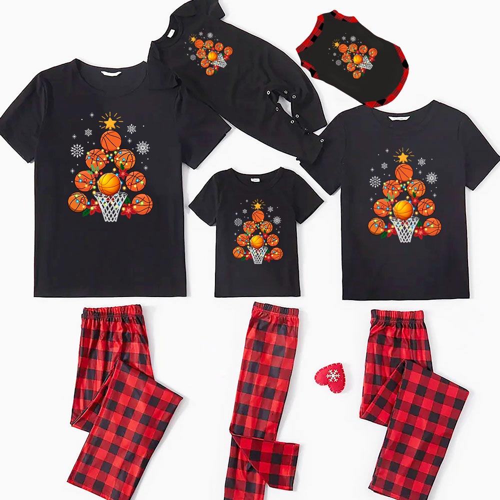 Christmas Basketball Jammies Matching Short Sleeves