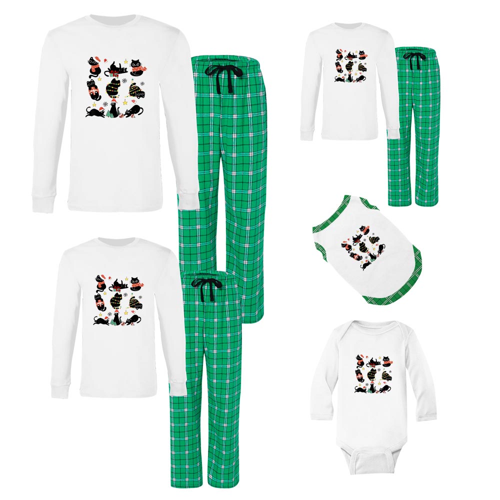 Fun Black Cat Christmas Pajamas For Family Cotton Fun Black Cat Christmas Pajamas For Family Cotton