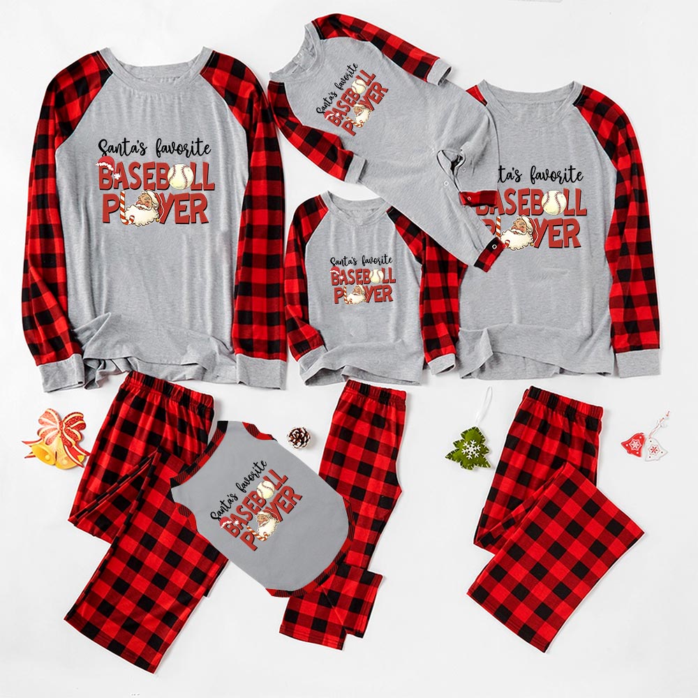 Funny Classic Plaid Baseball Pajamas Long Sleeves