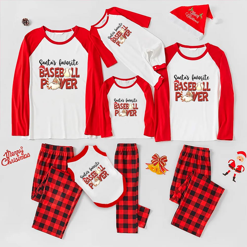 Funny Classic Plaid Baseball Pajamas Long Sleeves