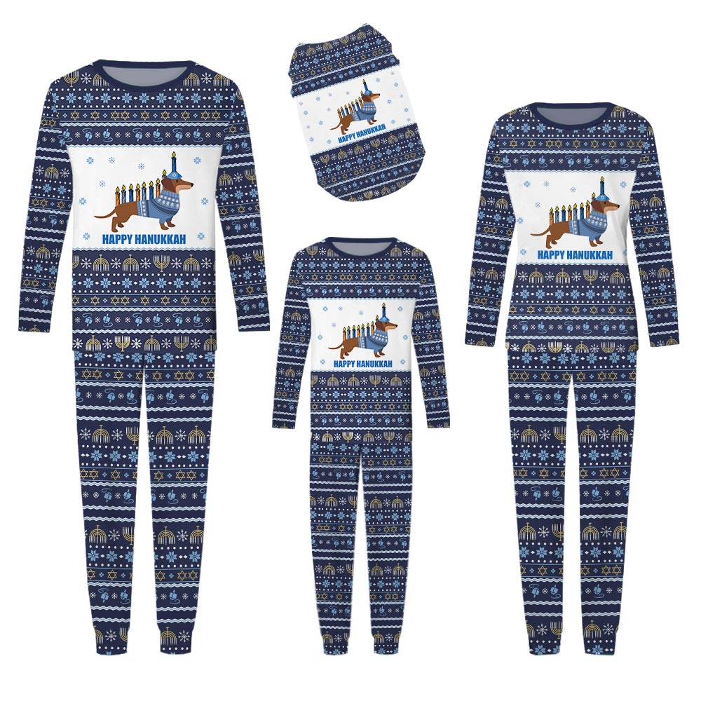 Dachshund Menorah Hanukkah Pajamas For The Family Dachshund Menorah Hanukkah Pajamas For The Family