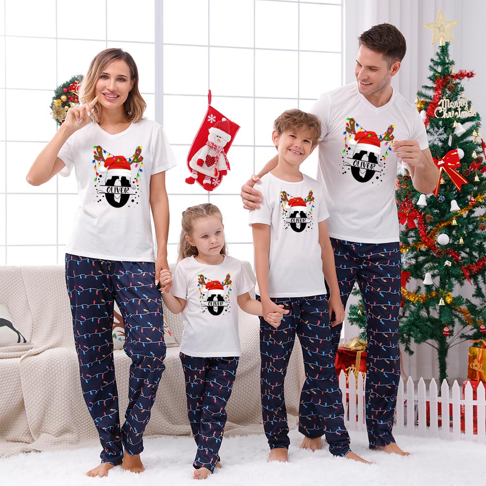 Festive Custom Christmas Pajamas With Name Short Sleeves Festive Custom Christmas Pajamas With Name Short Sleeves