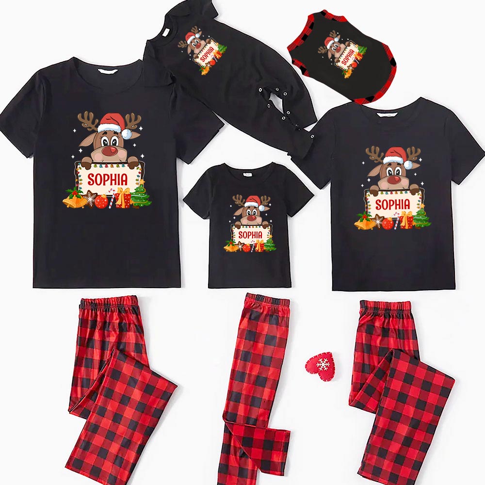 Short Sleeves Reindeer Christmas Jammies Custom Name Short Sleeves Reindeer Christmas Jammies Custom Name