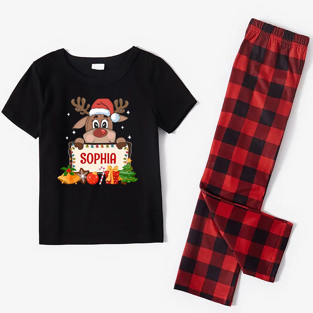 Short Sleeves Reindeer Christmas Jammies Custom Name Short Sleeves Reindeer Christmas Jammies Custom Name