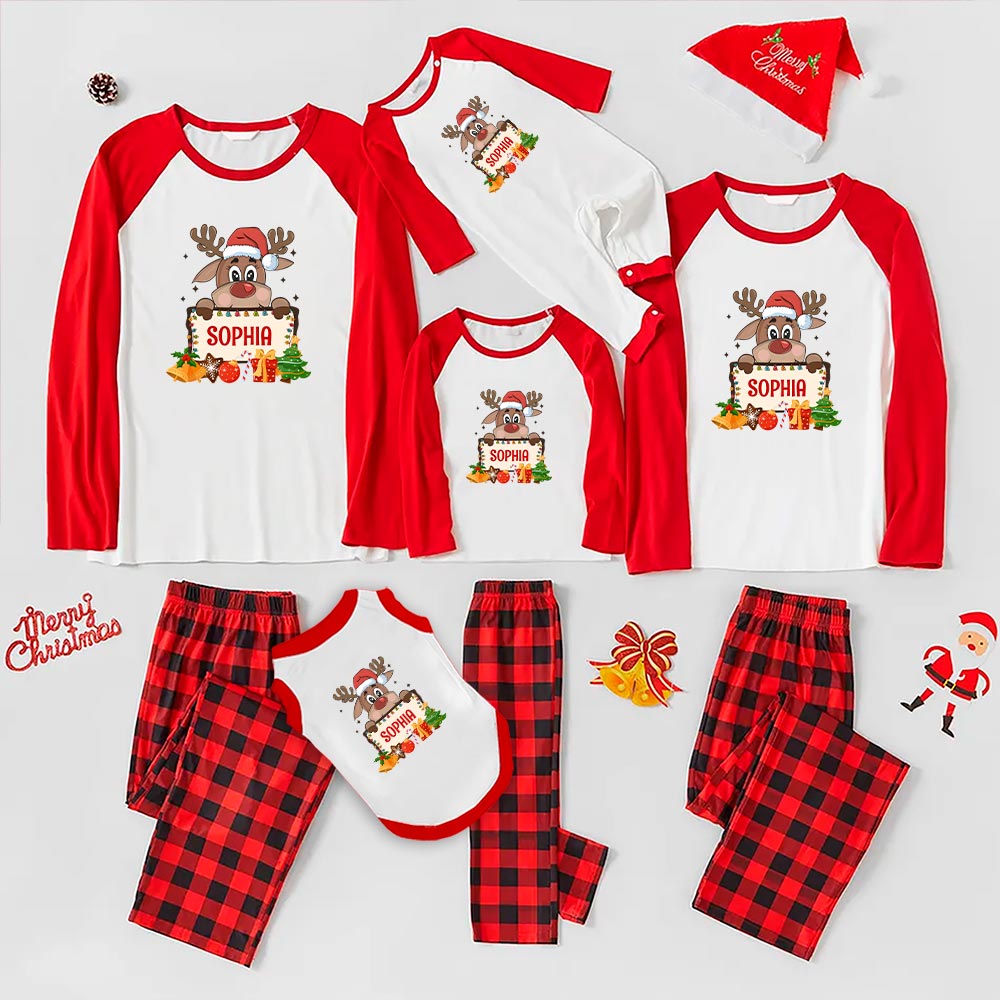 Personalized Christmas Reindeer Pajamas Plaid 6 Styles Personalized Christmas Reindeer Pajamas Plaid 6 Styles