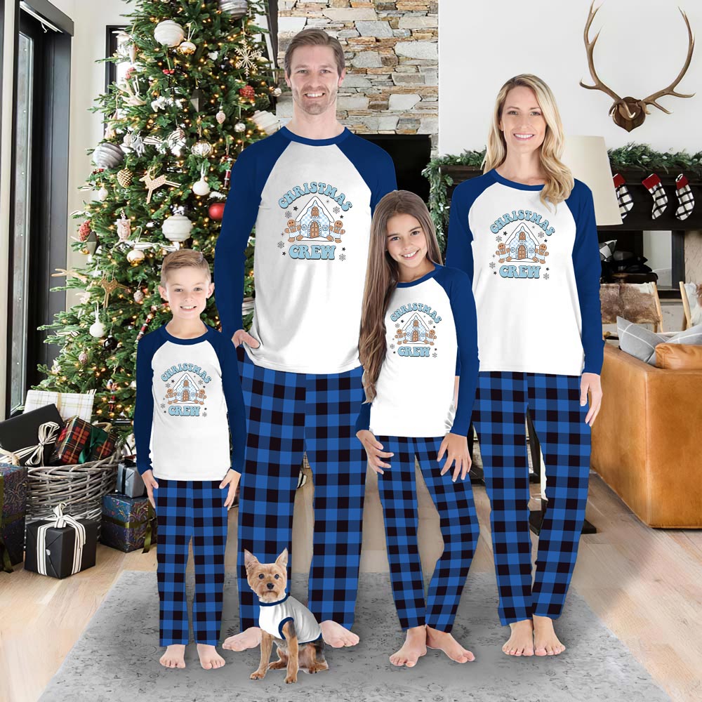 Festive Blue Christmas Gingerbread House Christmas Crew Pajamas Festive Blue Christmas Gingerbread House Christmas Crew Pajamas
