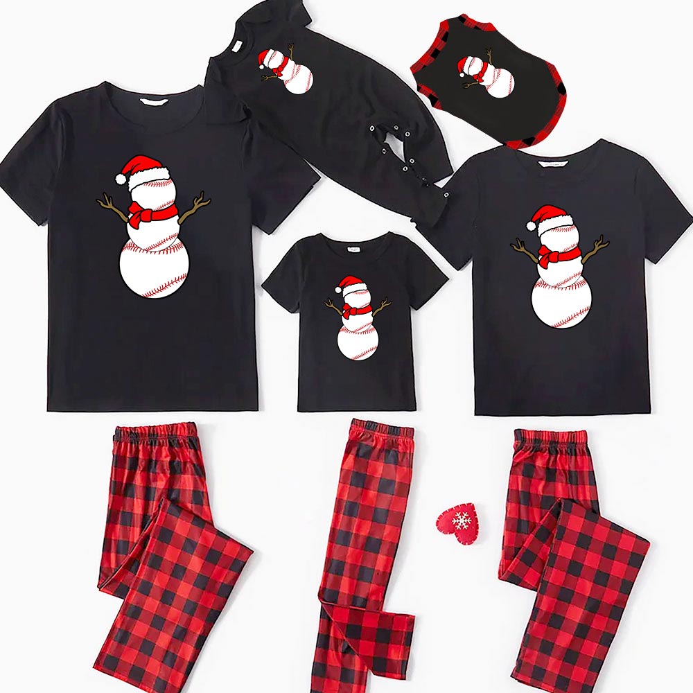 Matching Baseball Snowman Christmas Jammies Short Sleeves Matching Baseball Snowman Christmas Jammies Short Sleeves
