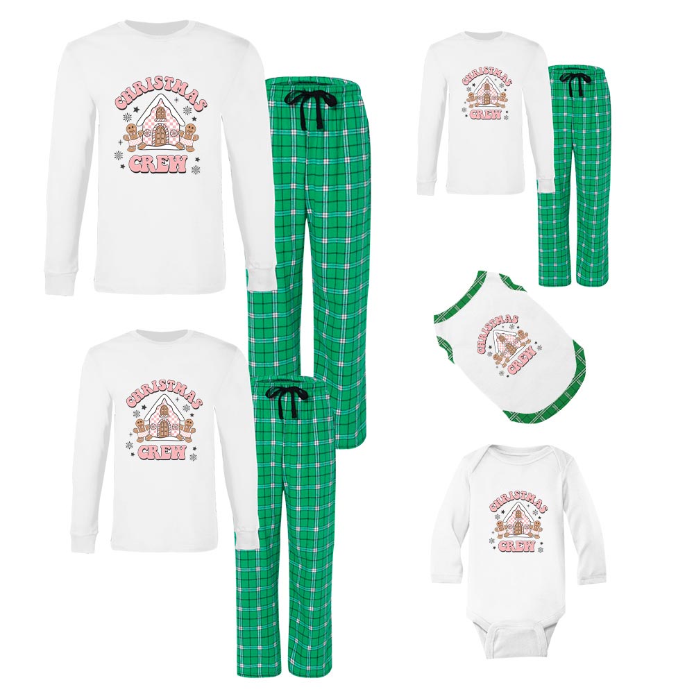 Cotton Christmas Crew Matching Family Pjs Print Pink Gingerbread House Cotton Christmas Crew Matching Family Pjs Print Pink Gingerbread House