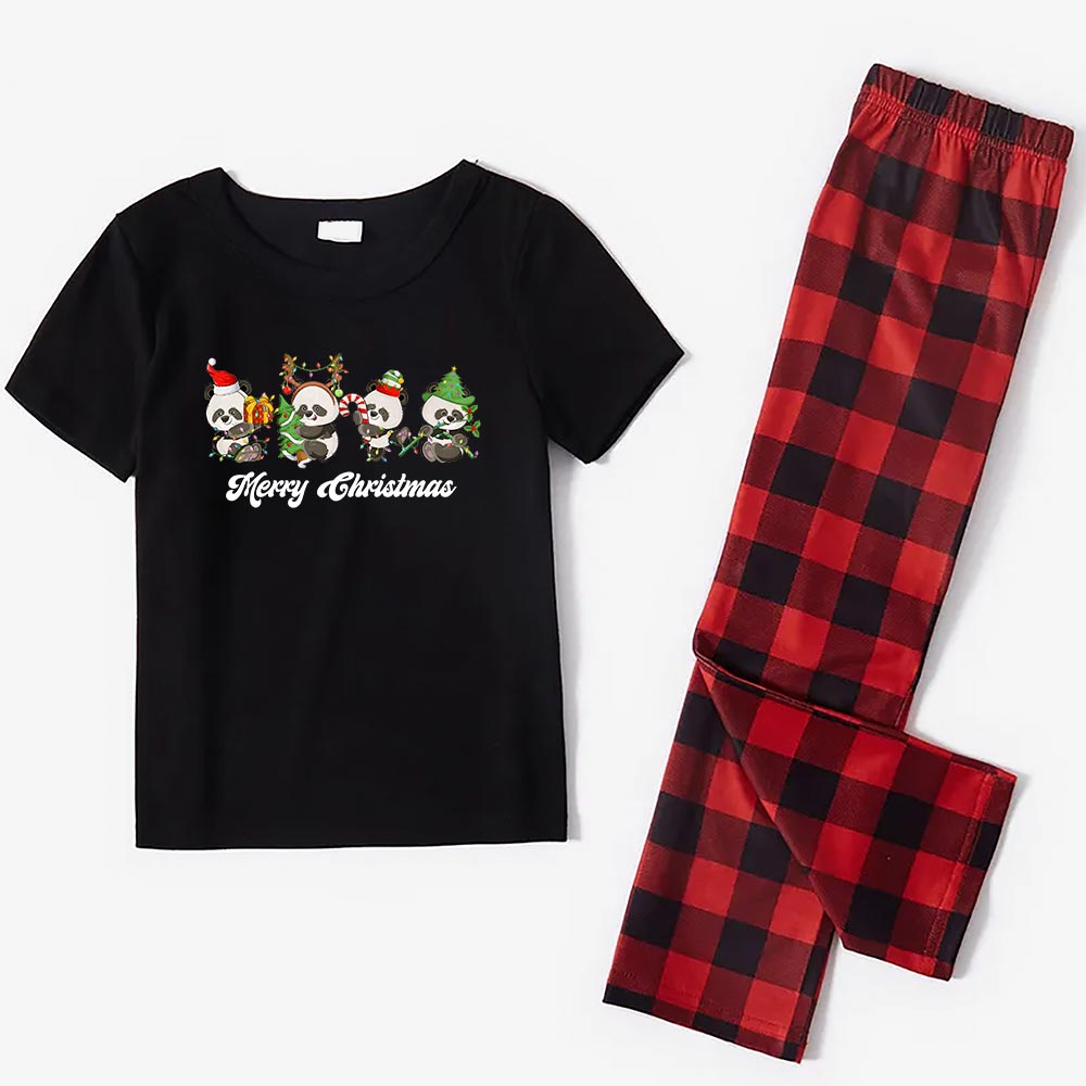Festive Pandas Matching Christmas Pjs Plaid Festive Pandas Matching Christmas Pjs Plaid