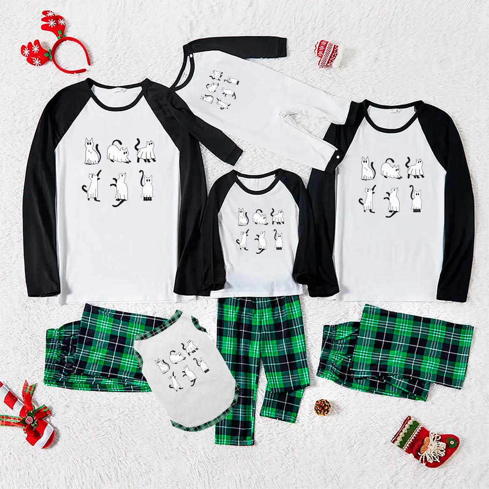 Spooky Ghost Cat Matching Halloween Sleepwear