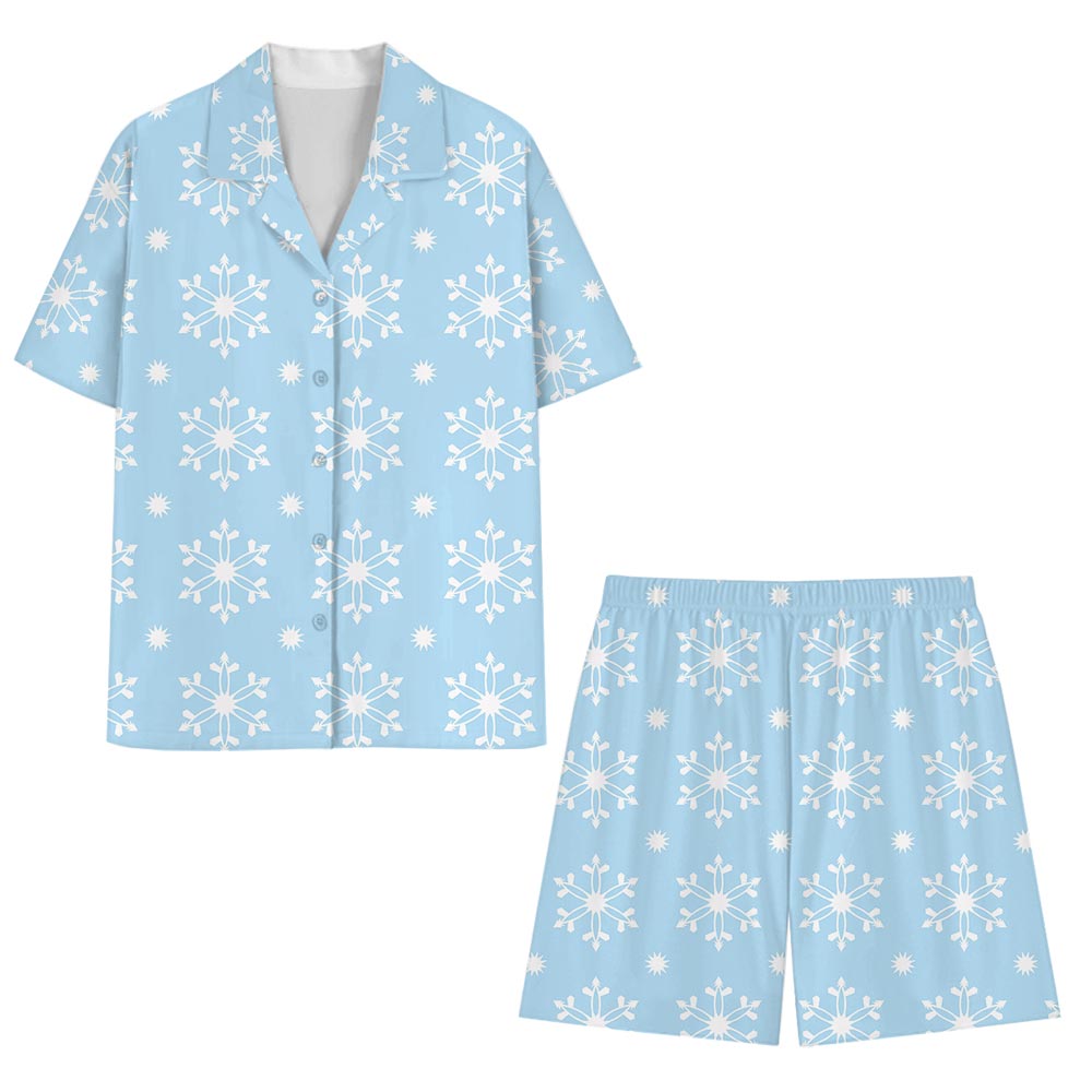 Snowflake Print Matching Jammies Christmas Short Sleeve Snowflake Print Matching Jammies Christmas Short Sleeve