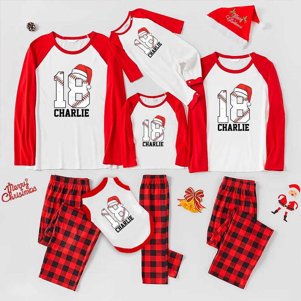Baseball Christmas Pajamas Custom Name And Number White Baseball Christmas Pajamas Custom Name And Number White