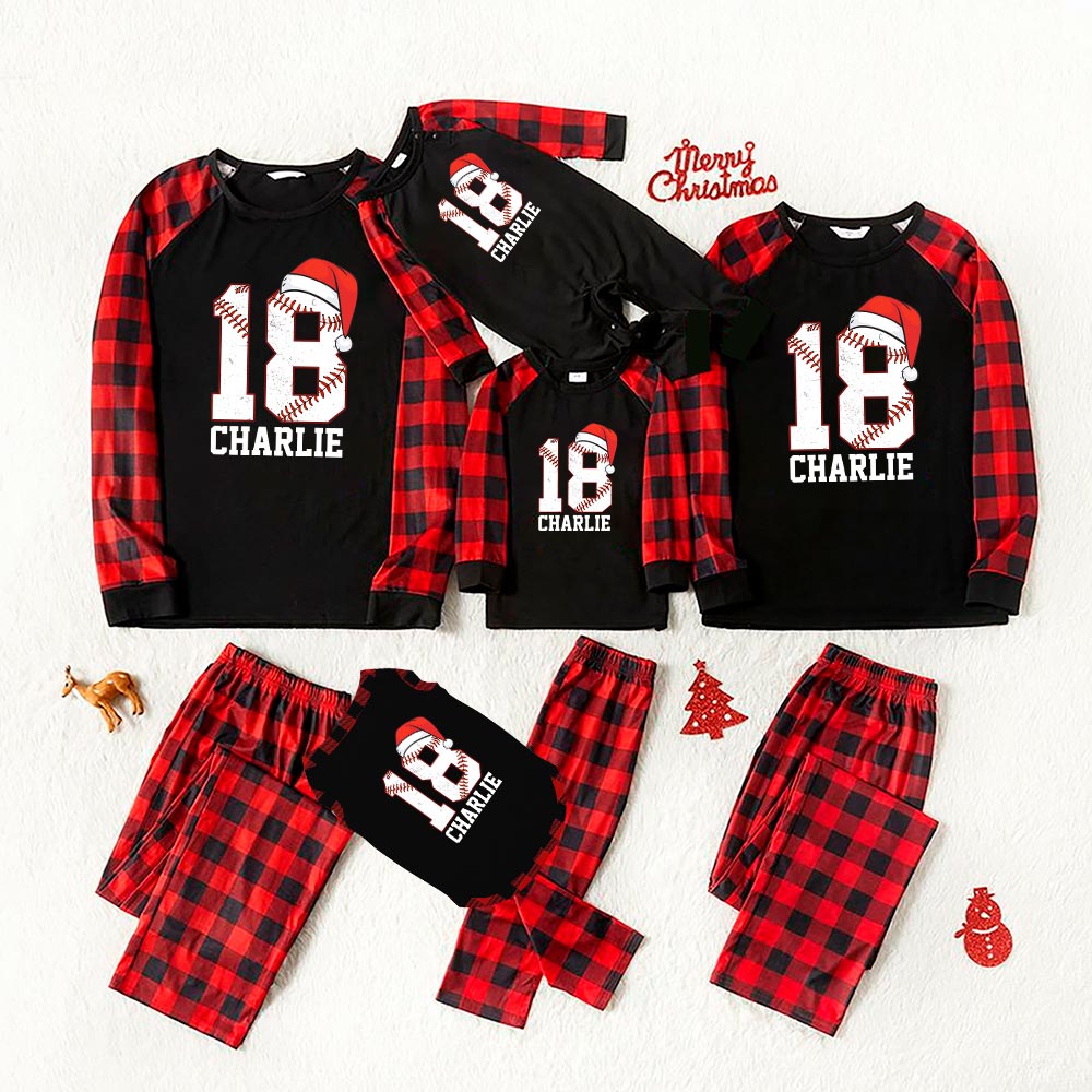 Baseball Christmas Pajamas Custom Name And Number White Baseball Christmas Pajamas Custom Name And Number White