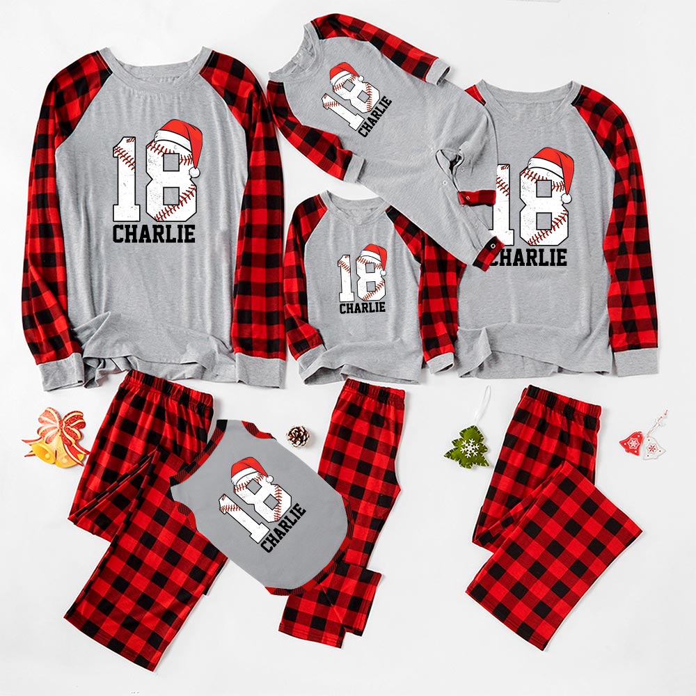 Baseball Christmas Pajamas Custom Name And Number White Baseball Christmas Pajamas Custom Name And Number White