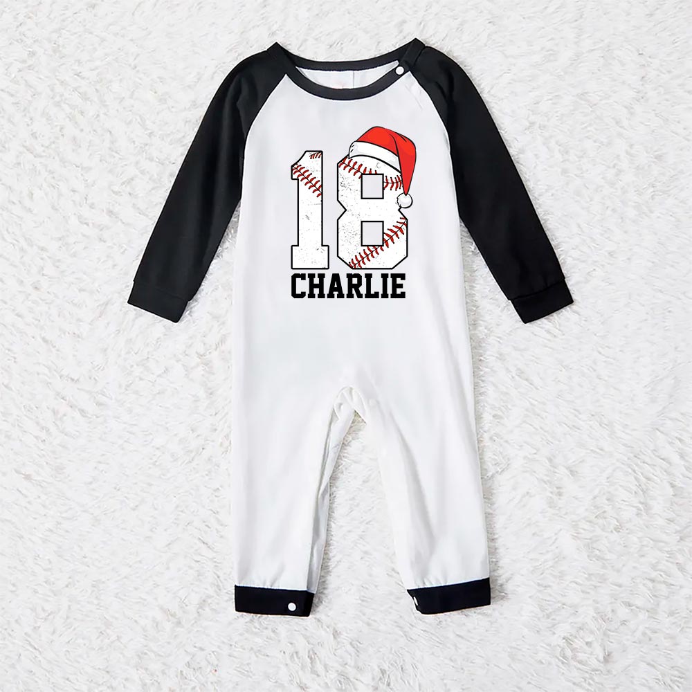 Baseball Christmas Pajamas Custom Name And Number White Baseball Christmas Pajamas Custom Name And Number White